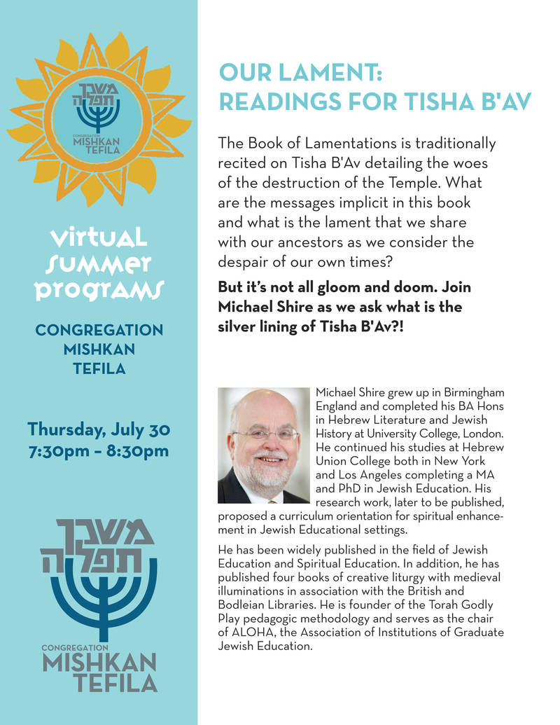 Banner Image for Our Lament: Readings for Tisha B'Av with Rabbi Dr. Michael Shire